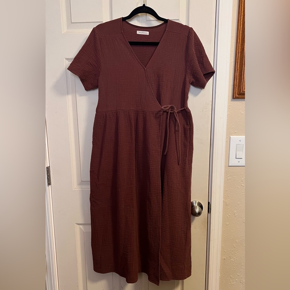 Comfort Wrap Midi Dress in Deep Brown